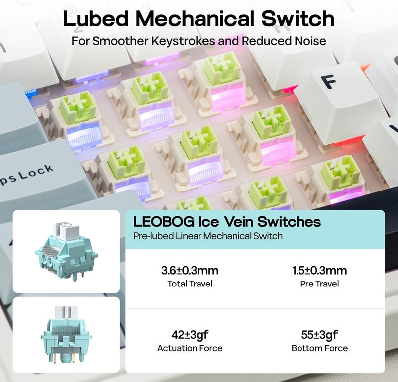 EPOMAKER x Aula F75 Gasket Mechanical Keyboard, 75% Wireless Hot Swappable Gaming Keyboard with Five-Layer Padding&Knob, BT/2.4GHz/USB-C, RGB (Light Blue, Ice Vein Switch) - Image 4